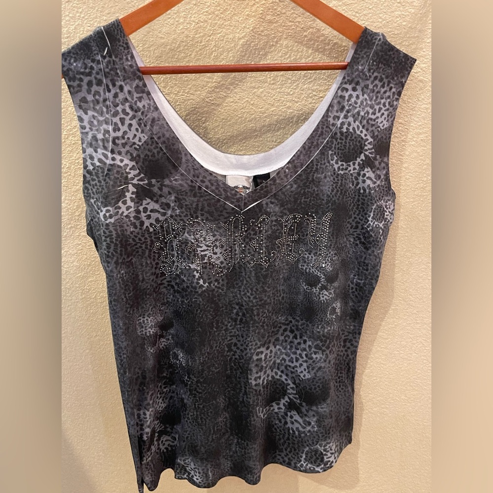 Stylish Black Leopard Print Women's Harley Davidson Tank - Size L